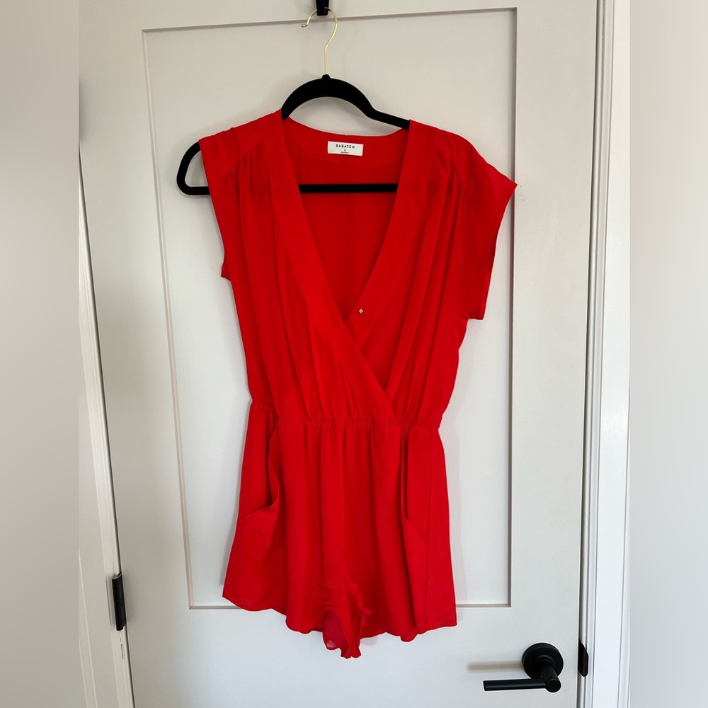 Babaton red silk romper